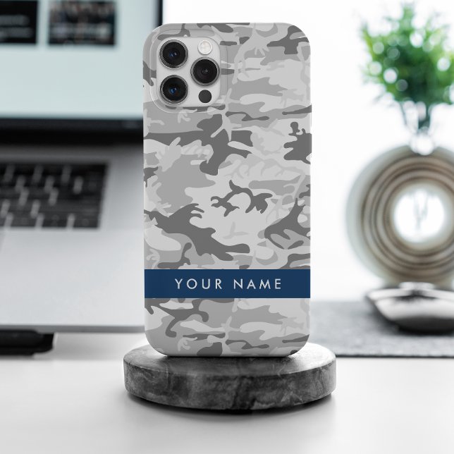 Winter Snow Gray Camouflage Ihr Name personalisier iPhone Hülle (Von Creator hochgeladen)