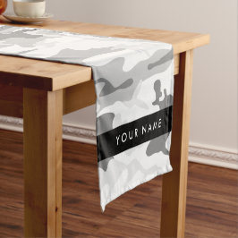 Winter Snow Gray Camouflage Ihr Name personalisier Kurzer Tischläufer