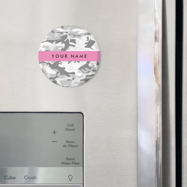 Winter Snow Gray Camouflage Ihr Name personalisier Magnet (In Situ (Kühlschrank))