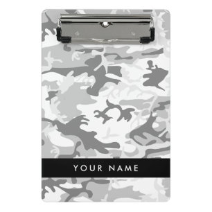 Winter Snow Gray Camouflage Ihr Name personalisier Mini Klemmbrett