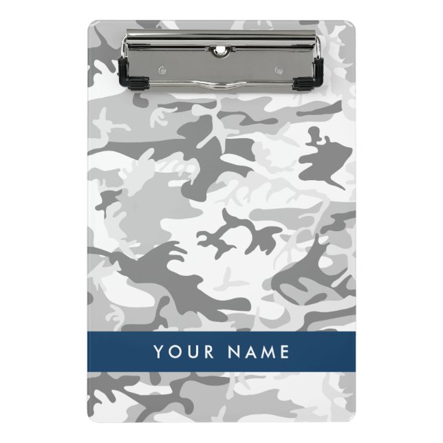 Winter Snow Gray Camouflage Ihr Name personalisier Mini Klemmbrett (Vorderseite)