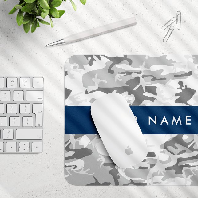Winter Snow Gray Camouflage Ihr Name personalisier Mousepad (Von Creator hochgeladen)