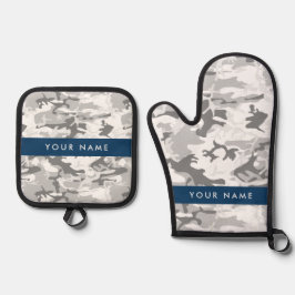 Winter Snow Gray Camouflage Ihr Name personalisier Ofenhandschuh & Topflappen-Set