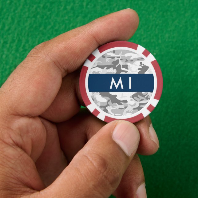 Winter Snow Gray Camouflage Ihr Name personalisier Pokerchips (Hand)