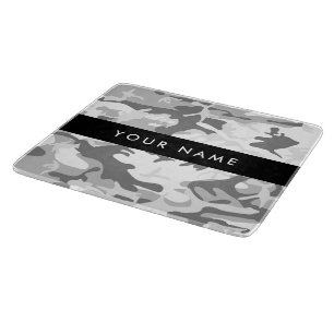 Winter Snow Gray Camouflage Ihr Name personalisier Schneidebrett