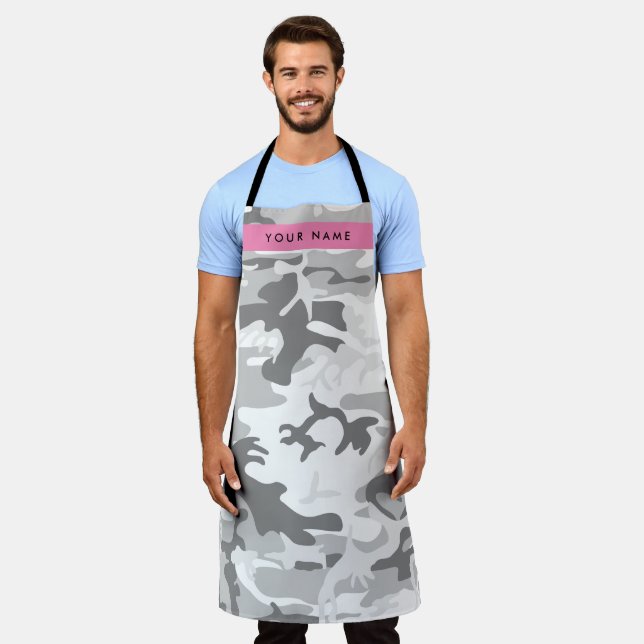 Winter Snow Gray Camouflage Ihr Name personalisier Schürze (Getragen)