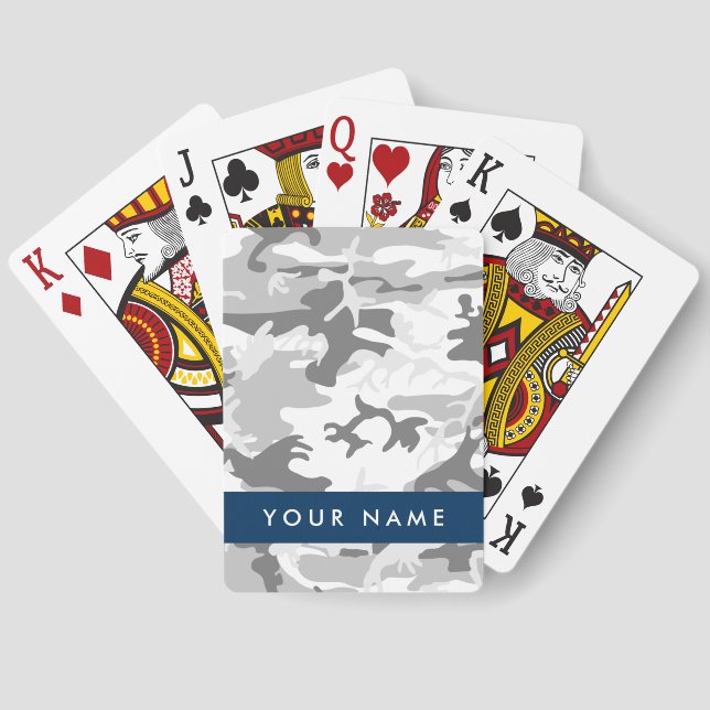 Winter Snow Gray Camouflage Ihr Name personalisier Spielkarten (Rückseite)