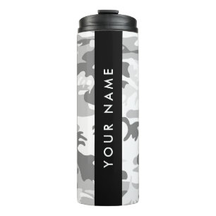 Winter Snow Gray Camouflage Ihr Name personalisier Thermosbecher