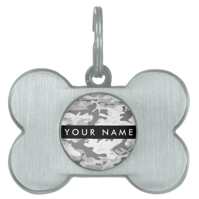 Winter Snow Gray Camouflage Ihr Name personalisier Tiermarke (Vorderseite)