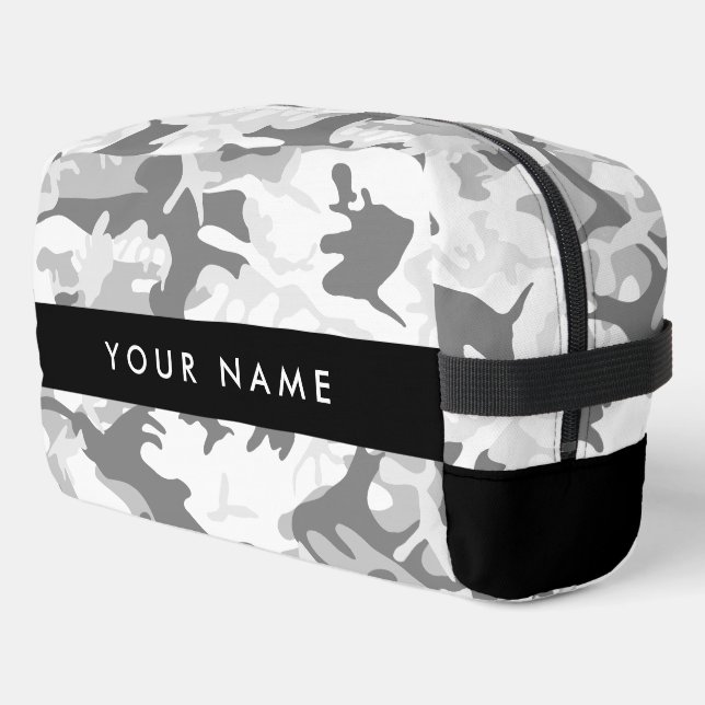 Winter Snow Gray Camouflage Ihr Name personalisier Waschbeutel (Linke Seite)
