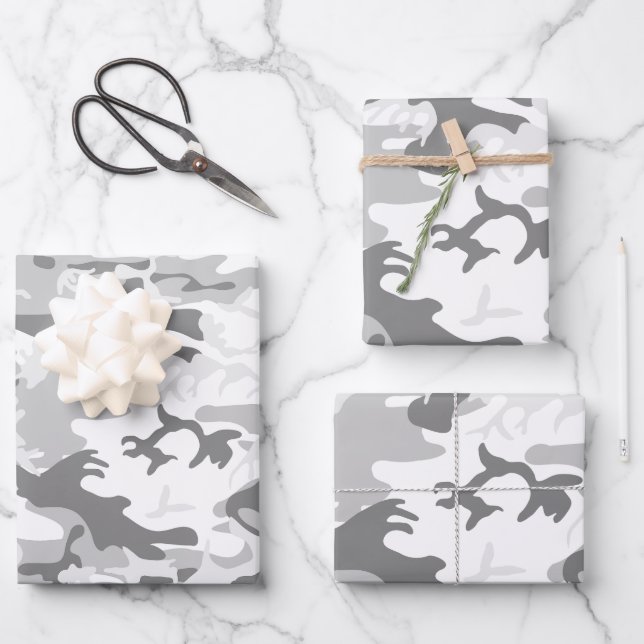 Winter Snow Gray Camouflage, Militär, Armee Geschenkpapier Set (Vorderseite)