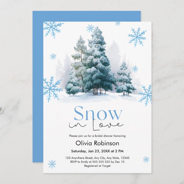 Winter Snow in Love Snowflakes Bridal Shower  Einladung (Vorne/Hinten)