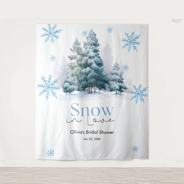 Winter Snow in Love Snowflakes Bridal Shower  Wandteppich (Vorderseite)