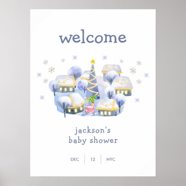 Winter Snow It Take A Village Baby Shower Welcome Poster (Vorne)