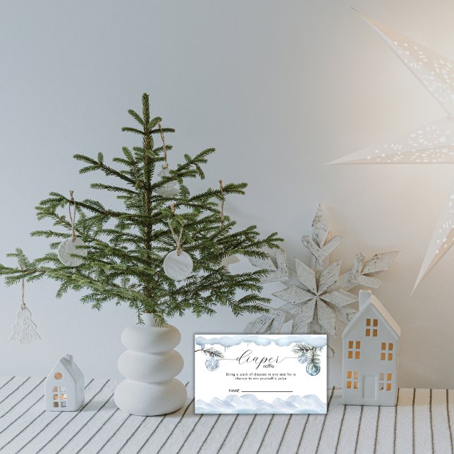 Winter Snow Mountain Diaper Raffle Baby Shower  Begleitkarte (Winter Snow Mountain Diaper Raffle Baby Shower Enclosure Card)