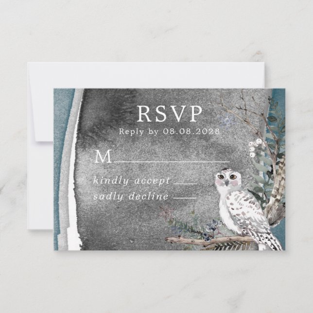 Winter Snow Owl Moon Branch Paint Wedding RSVP (Vorderseite)