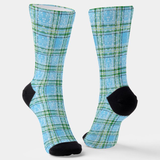 Winter Snow Plaid Tartan Design  Socken (Gewinkelt)