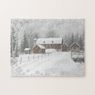 Winter Snow Red Barn Farm Puzzle