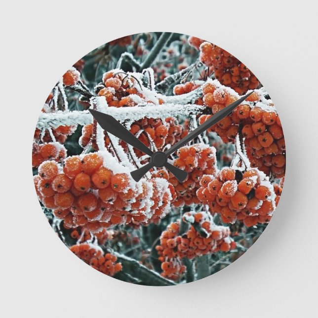 Winter Snow Rowan Runde Wanduhr (Vorderseite)