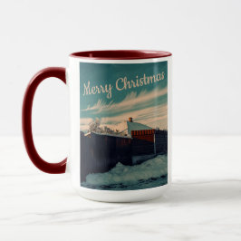 Winter Snow Scene Teal Sky Retro Landscape Tasse