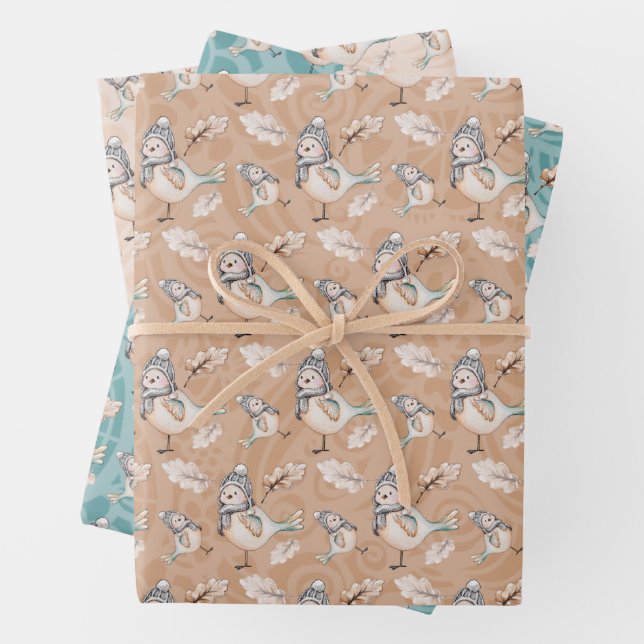 Winter Snow Sparrow Wasserfarbe Handgestrichen Geschenkpapier Set (Beispiel)