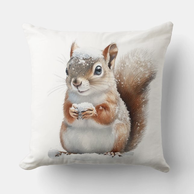Winter Snow Squirrel Throw Pillow Kissen (Vorderseite)