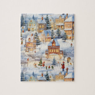 Winter Snow Village Szene Puzzle