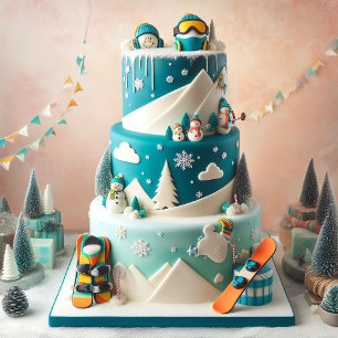 WINTER SNOWBOARDING THEMA KINDERGEBURTSTAG CAKE KARTE