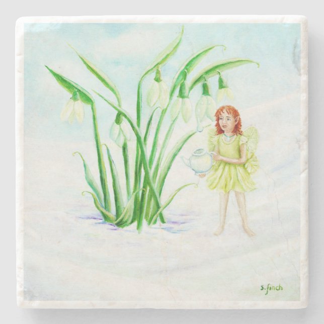 Winter Snowdrop Fairy Magic Steinuntersetzer (Vorderseite)