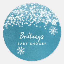 Winter Snowflake Baby Dusche Blau Runder Aufkleber