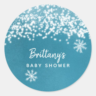 Winter Snowflake Baby Dusche Blau Runder Aufkleber