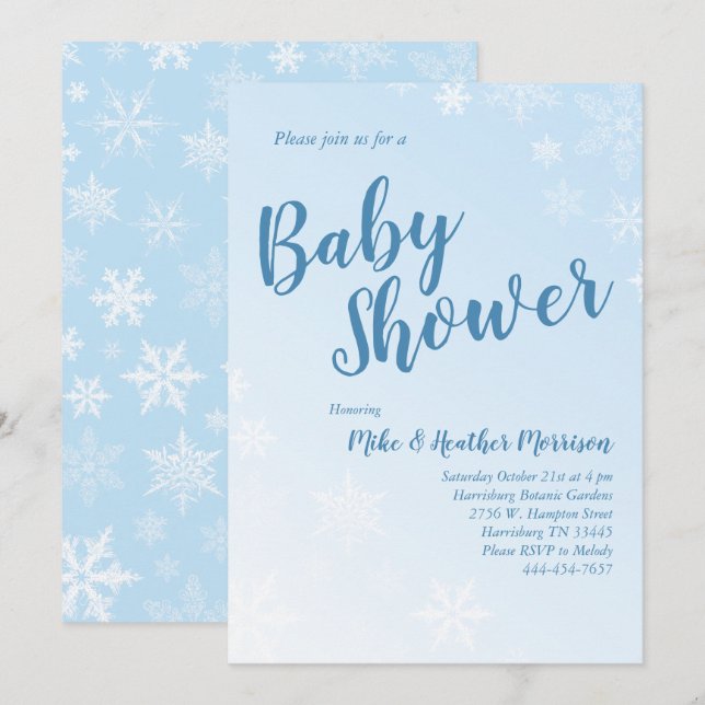 Winter Snowflake Baby Dusche Blue Boy Einladung (Vorne/Hinten)