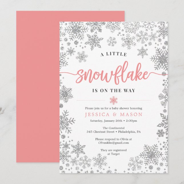 Winter Snowflake Baby Dusche Einladungen Karte (Vorne/Hinten)