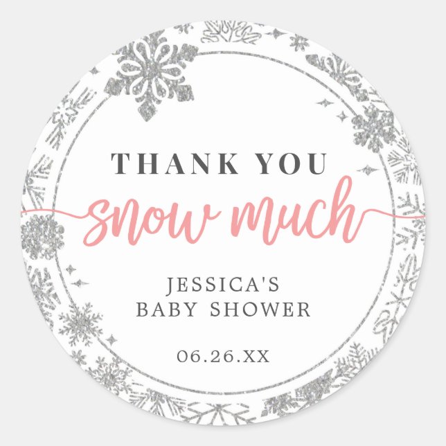 Winter Snowflake Baby Gefallen Aufkleber Pink (Vorderseite)