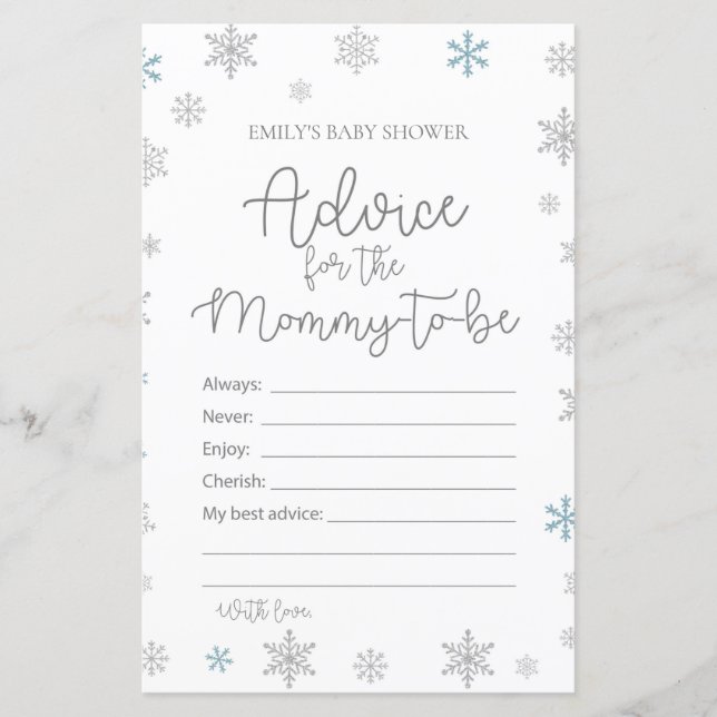 Winter Snowflake Baby Shower Game PRINTIERT (Vorderseite)
