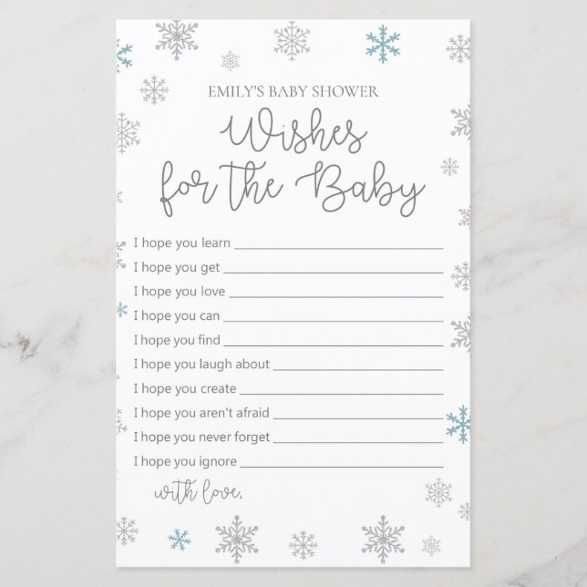 Winter Snowflake Baby Shower Game PRINTIERT (Vorderseite)