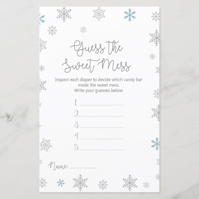 Winter Snowflake Baby Shower Game PRINTIERT (Vorderseite)