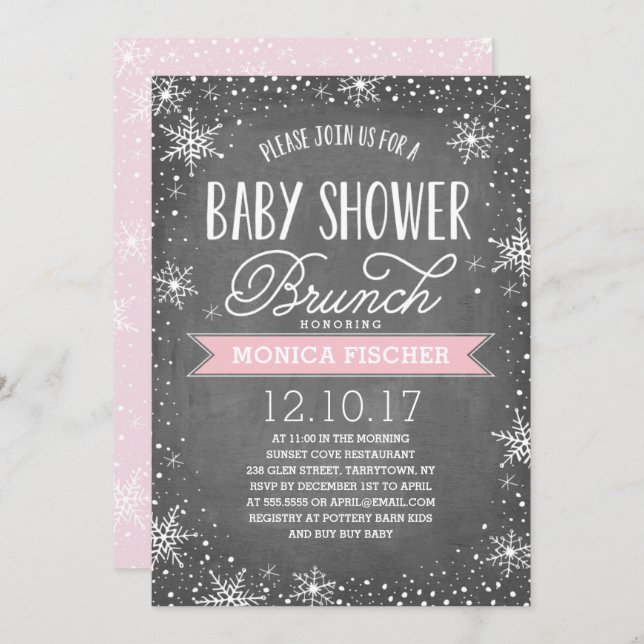 Winter Snowflake Babydusche Brunch Halbpension Einladung (Vorne/Hinten)
