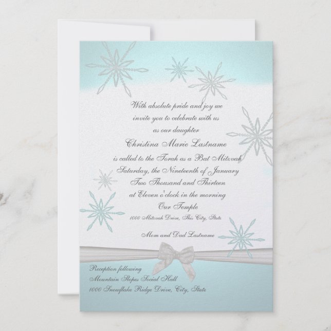 Winter Snowflake Bat Mitzvah Einladung (Vorderseite)