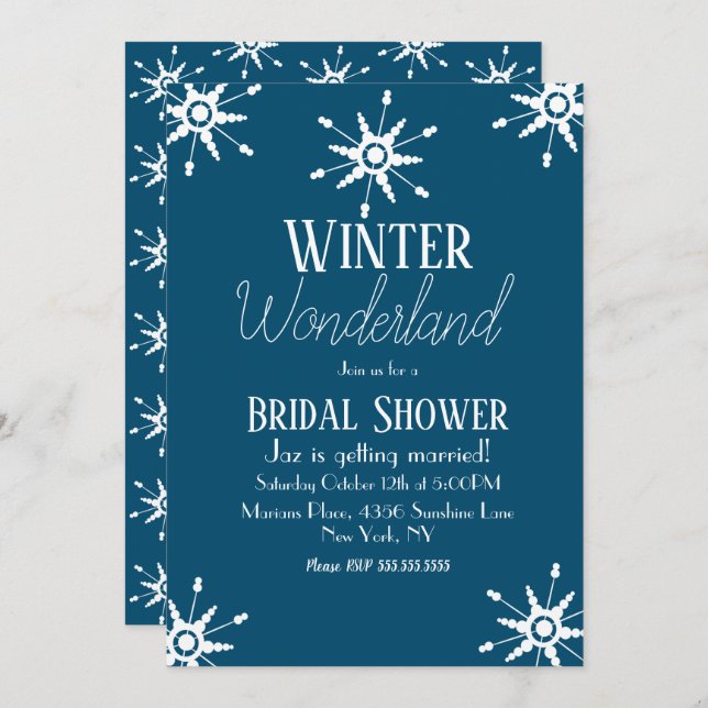 Winter Snowflake Blue Bridal Dusche Einladung (Vorne/Hinten)