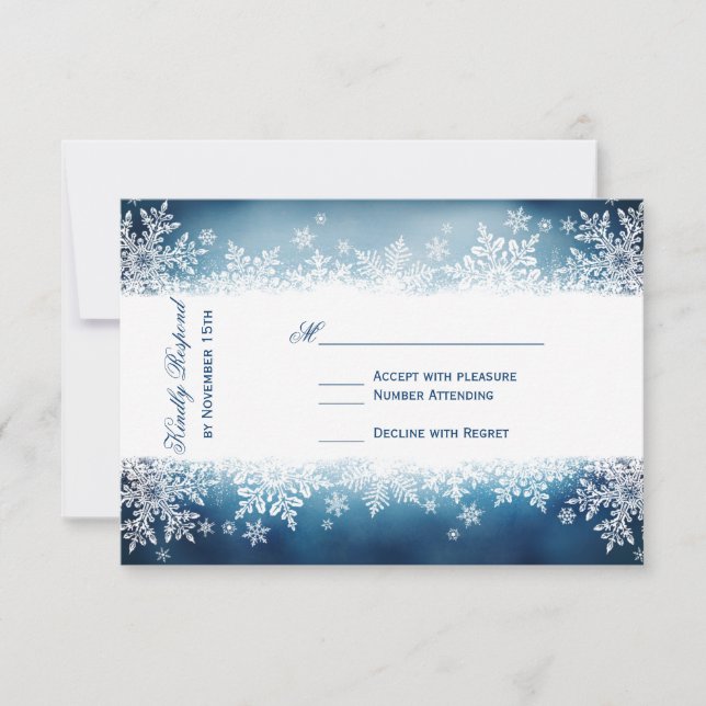 Winter Snowflake Blue Holiday Wedding RSVP Karten (Vorderseite)