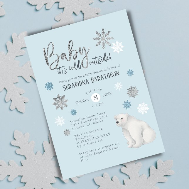 Winter Snowflake Blue Polar Bear Baby Dusche Einladung (Von Creator hochgeladen)