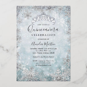 Winter Snowflake Blue Silver Quinceanera Folieneinladung