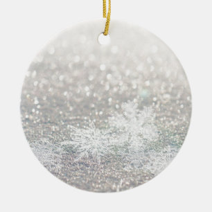 Winter Snowflake Bokeh Bling Keramik Ornament
