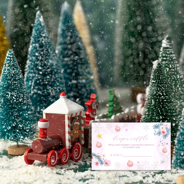 Winter Snowflake Floral Diaper Raffle Baby Shower  Begleitkarte (Winter Snowflake Floral Diaper Raffle Baby Shower Enclosure Card)
