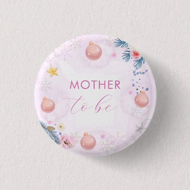 Winter Snowflake Floral Mother To Be Baby Shower  Button (Vorderseite)