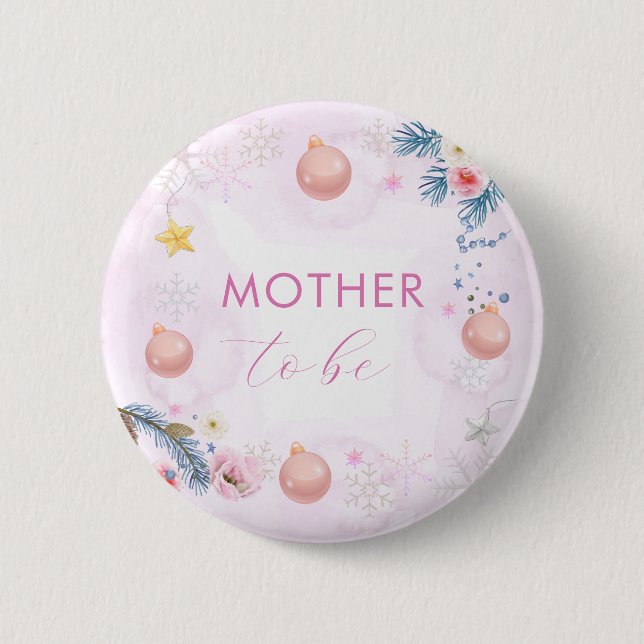 Winter Snowflake Floral Mother To Be Baby Shower  Button (Vorderseite)