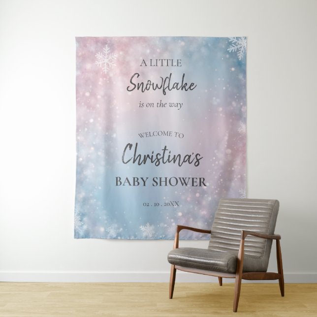 Winter Snowflake Gender Neutral Baby Shower Signat Wandteppich (Beispiel)