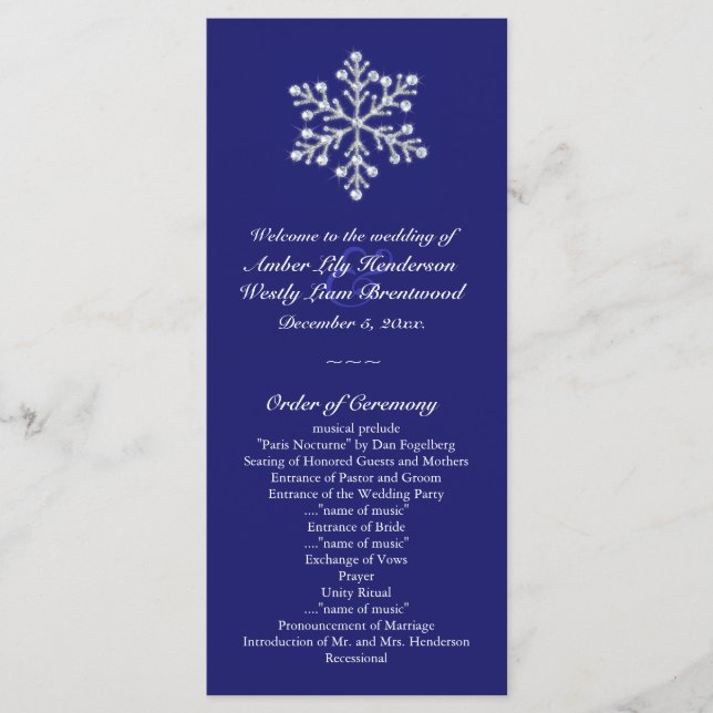 Winter-Snowflake-Hochzeitsprogramm Programm (Vorderseite)