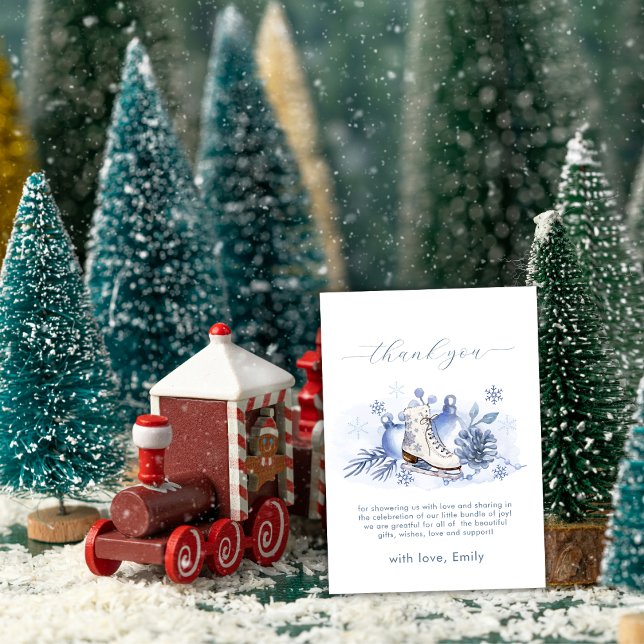 Winter Snowflake Ice Skate Baby Shower Dankeskarte (Winter Snowflake Ice Skate Baby Shower Thank You Card)